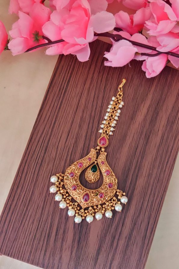 Multi Color With Pearl Hanging Designer Tikka